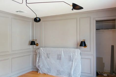 Make Walls Look Taller, Worsted Farrow And Ball, Farrow And Ball Worsted, Erin Kestenbaum, Messy Closet, Picture Molding, Diy Accent Wall, Picture Frame Molding, Floating Shelves Diy