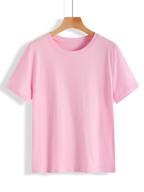 Baby Pink Casual  Short Sleeve Cotton Plain   Slight Stretch Summer Women Tops, Blouses & Tee Plain Tshirt For Women, Pink Tshirt Plain, Kaos Pink, Pink Oversized T Shirt, Pink Tshirt Outfit, Pastel Pink Shirt, Baby Pink Shirt, Baby Pink T Shirt, Tshirt Plain