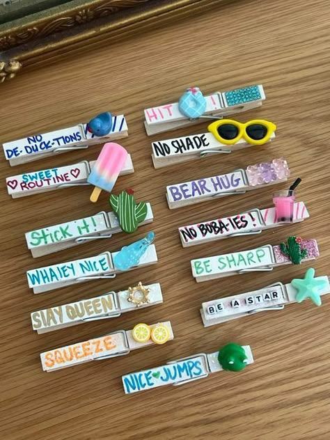 Cheer Crafts For Kids, Good Luck Cheer Clothes Pins, Cheer Baskets Gift Ideas, Cheerleading Clothespins, Cheerleading Snacks, Cheer Clothespins Ideas, Cheer Clips, Cheer Clothespins, Cheer Good Luck Pins