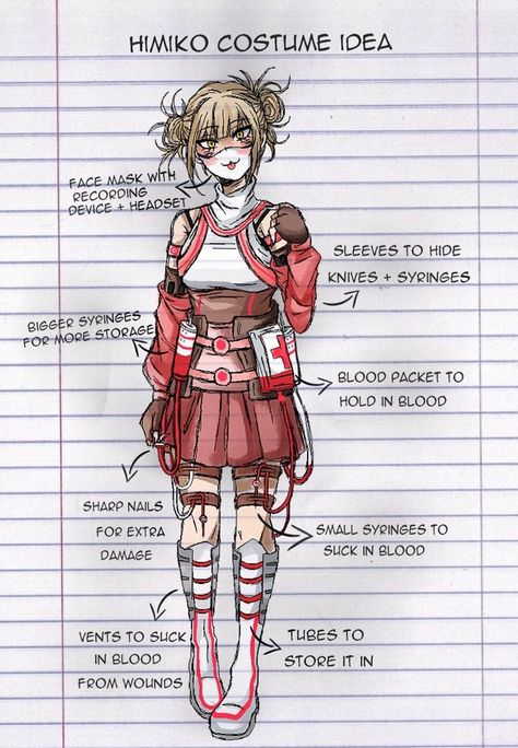 Toga Himiko Ua Uniform, My Hero Academia Costume Redesign, Toga Hero Costume, Mha Toga Hero Au, Deku Hero Costume Redesign, Toga Himiko Outfit Ideas, Red Hero Suit Design, Toga As A Hero, Toga Himiko Hero Au