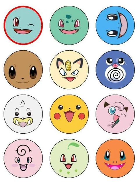 Birthday Party Pokemon, Pokemon Cupcakes Toppers, Pokemon Cupcakes, Pokemon Faces, Pokemon Themed Party, Pokemon Diy, Pokemon Birthday Party, Pokemon Theme, Pokemon Party