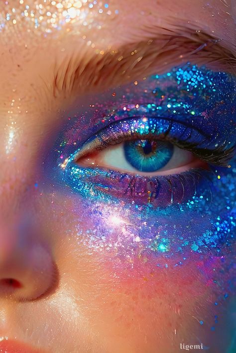 #portrait #eyes #metallic Celestial Makeup, Insane Makeup, Disco Art, Close Up Face, Close Up Faces, Bubblegum Pop, Eye Art, Pop Music, Pretty Woman