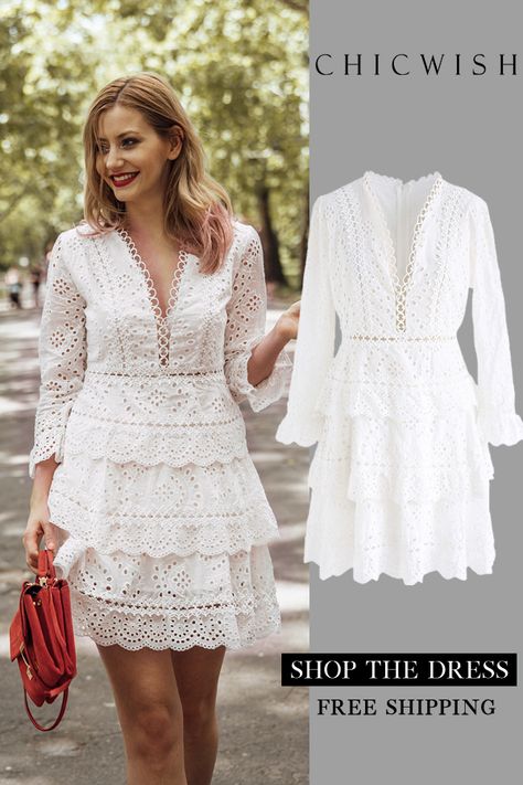 Free Shipping & Easy Return. Up to 30% Off. Enchanting Dreams Embroidered Eyelet Dress @fiftypairsofshoes #outfit #womenfashion #clothing #fashion #ootd #springoutfit #top #dress #weddingoutfit #partydress #cocktaildress #partydress Short Sleeve Lace Dress, Chic Dress Classy, Frock For Women, Look Formal, Fashionista Clothes, Grad Dresses, Eyelet Dress, African Fashion Dresses, Lace White Dress