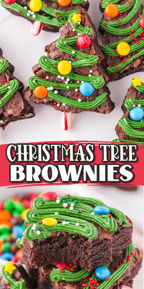 Tree Brownies, Christmas Tree Brownies, Fun Christmas Tree, Christmas Brownies, Easy Christmas Treats, Christmas Desserts Easy, Christmas Baking Recipes, Christmas Food Desserts, Christmas Snacks