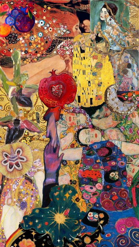 Klimt Klimt Phone Wallpaper, Klimt Inspired Fashion, Klimt Wallpaper Iphone, Famous Paintings Collage, Klimt Wallpaper, Floral Screensaver, Klimt Prints, Klimt Poster, Art Klimt