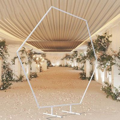 Hexagon Arch, Tulle Balloons, Arch Backdrop Stand, Fall Wedding Arches, Wedding Stand, White Arch, Hexagon Wedding, Wedding Archway, Metal Wedding Arch