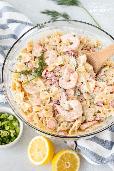 Shrimp Pasta Salad is the perfect summer main course or side dish. You'll love the fresh shrimp and tender pasta in a vibrant lemon dill sauce. It's a flavor explosion! #shrimppastasalad #shrimp #pastasalad #pasta #salad #seafoodsalad #seafood #FavoriteFamilyRecipes #favfamilyrecipes #FavoriteRecipes #FamilyRecipes #recipes #recipe #food #cooking #HomeMade #RecipeIdeas Shrimp Avocado Pasta, Cold Shrimp Pasta Salad, Shrimp Salad Recipes Healthy, Pioneer Woman Pasta Salad, Side Dishes Vegetarian, Lemon Shrimp Pasta, Bowtie Pasta Salad, Shrimp And Pasta, Shrimp Pasta Salad