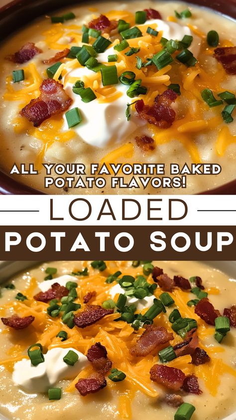 Easy Healthy Soup Recipes: Loaded Potato Soup - All Your Favorite Baked Potato Flavors! Loaded Baked Potato Soup Damn Delicious, Baked Pot Soup, Chilies Potato Soup Recipe, The Best Loaded Baked Potato Soup, Stove Top Loaded Baked Potato Soup, Healthy Potato Bacon Soup, Potato Soup With Gnocchi, Creamy Loaded Baked Potato Soup, Soup Using Half And Half