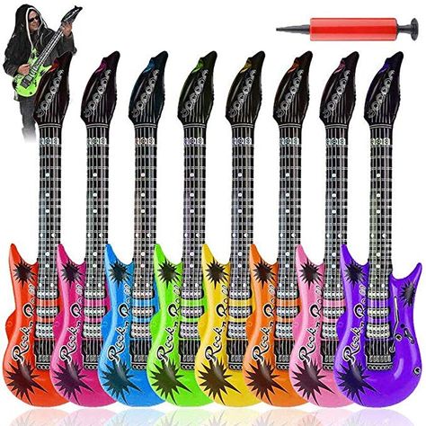 Amazon.com: 8 Colors Inflatable Guitar 35inch Rock Star Guitar Toys Set, Inflatable Rock 'N Roll Electric Guitar for 80s 90s Themed Party,Children’s Birthday Party and Wedding Decorations: Toys & Games Heavy Metal Birthday Party, Inflatable Guitar, 90s Themed Party, Rock Star Guitar, Rock And Roll Birthday Party, Metal Birthday, Guitar Party, Pop Star Party, Star Guitar