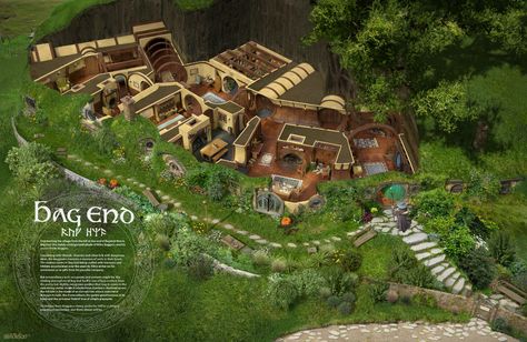 Lord of the Rings Art: Bag End Cross Section by Weta Designer Hobbit Hole House, Bilbo Baggins House, Casa Do Hobbit, Bag End, Casa Hobbit, Hobbit Hole, Bilbo Baggins, Hobbit House, Earth Homes