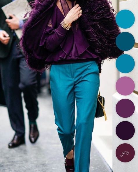 Deep Purple Outfit Color Combos, Jewel Tones Fashion, Wardrobe Color Guide, Deep Winter Colors, Colour Combinations Fashion, Color Combos Outfit, Winter Color Palette, Color Blocking Outfits, Color Combinations For Clothes