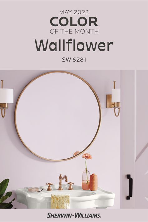 Wallflower SW 6281 from Sherwin-Williams is the perfect, purple pastel to soften any space. Tap this pin to order a FREE color chip of our May Color of the Month, and we'll mail it right to your door. #sherwinwilliams #color #inspiration #colorinspiration #paint #decor #interiordesign #paintinspiration #purple #purplepaint Dusty Lilac Paint, Sherwin Williams Purple Paint Colors, Light Purple Paint Colors, Purple Paint Colors Bedroom, Lilac Paint Color, Lavender Paint Colors, Pnw House, Purple Wall Paint, Light Purple Paint