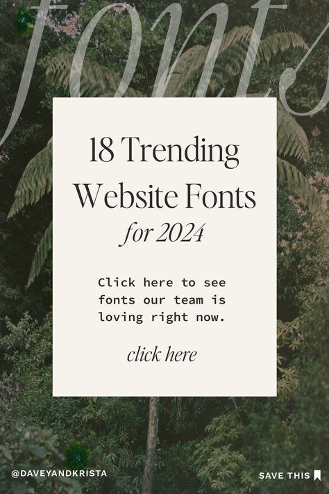 We put together our favorite 18 trending website fonts for you! Photographers, designers, stylists, entrepreneurs, business owners, artists, influencers, and creatives, save this post for your 2024 designs. ⁠ Click here to receive the full list of our favorite fonts for 2024 + where to access them! Best Google Fonts For Website, Fonts For Website Design, Website Design Fonts, Web Designer Branding, 2024 Website Design Trends, Trendy Fonts 2024, Website Creative Design, Website Trends 2024, Trending Fonts 2024