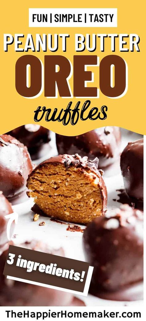 Easy three ingredient Peanut Butter OREO truffles are a no bake dessert that even the kids can make! Perfect for holiday gifting. #recipes #chocolate #dessert #oreo Oreo Peanut Butter, No Bake Truffles, Truffle Recipe Easy, Oreo Truffles Recipe, Easy Truffles, Fast Desserts, Peanut Butter Truffles, Dessert Oreo, Peanut Butter Oreo