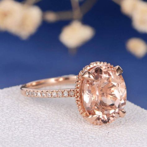 Etsy Art Deco Engagement Ring Morganite Rose Gold Wedding Antique Women Oval Cut Diamond Eternity Band An Morganite Gold Ring, Morganite Engagement Ring Rose Gold, Morganite Engagement Ring Set, Art Deco Wedding Band, Diamond Anniversary Bands, Rose Gold Morganite, Morganite Diamond, Engagement Ring Shapes, Art Deco Engagement