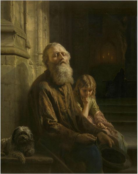 Jozef Laurent Dyckmans - "The Blind Beggar"  1851, oil on mahogany wood, Royal Museum of Fine Arts,  Antwerp, Belgium. Apostle John, Academic Art, Salon Art, Water Into Wine, T Art, Bible Encouragement, Spiritual Inspiration, Museum Of Fine Arts, Visual Artist