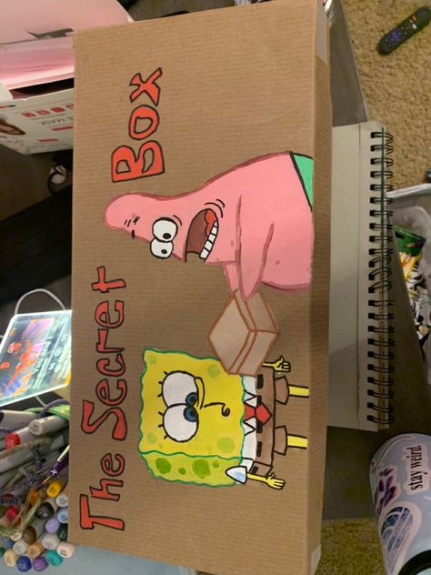 Spongebob Gift Basket, Spongebob Care Package, Spongebob Box Gift, Spongebob Themed Gifts, Spongebob Gift Box Ideas, Spongebob Birthday Gift Ideas, Spongebob Valentine Box Ideas, Spongebob Secret Box Diy, Secret Box Spongebob