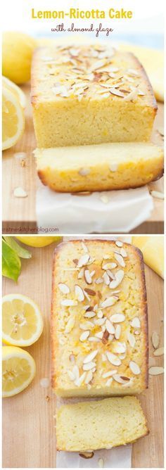 Lemon Ricotta Cake with Almond Glaze. This incredibly moist cake is bursting with bright citrus flavor! Almond Pound Cake, Almond Glaze, Lemon Ricotta Cake, Lemon Pound Cake Recipe, Ricotta Cake, Lemon Ricotta, Pound Cakes, Lemon Flavor, Lemon Pound Cake