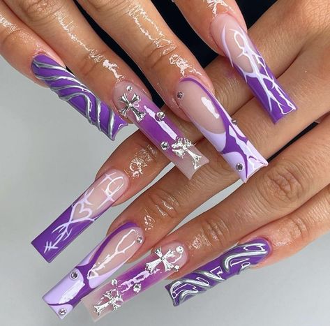 Extra Acrylic Nails, Purple And Pink Nails, Pedicure Tips, Spring Acrylic Nails, Acrylic Nail Set, Long Acrylic Nail Designs, Beauty Nails Design, Modern Nails, Stiletto Nails Designs