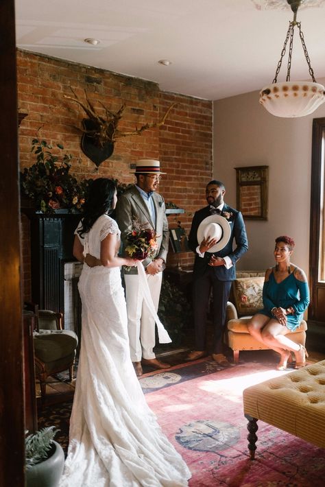 Gallery - How to Have a Cozy Beautiful At-Home Elopement At Home Intimate Wedding, At Home Ceremony, House Wedding Ideas Small Indoor, At Home Wedding Ceremony, Cozy Elopement, At Home Elopement, In Home Wedding, Courthouse Elopement Pictures, Indoor Elopement