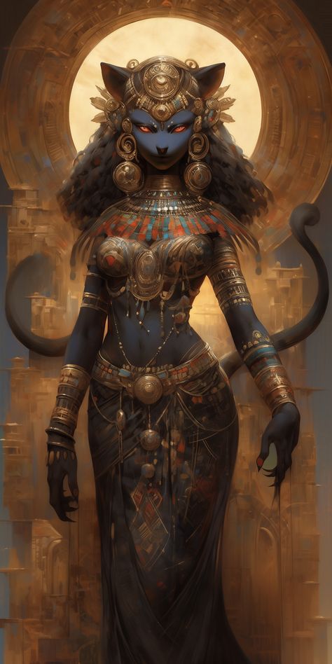 Bastet Goddess Art, Egyptian God Bastet, Egyptian Gods Art, Fantasy Archetypes, Bast Goddess, Egyptian Pantheon, Egyptian Bastet, Bastet Goddess, Egyptian Warrior