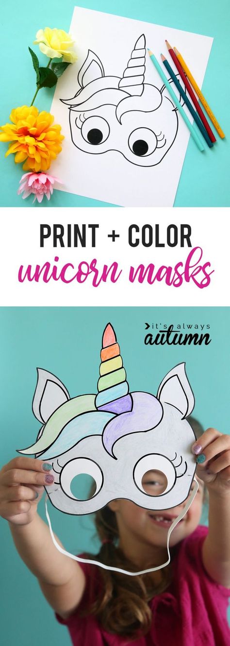 Adorable free printable unicorn masks that kids can color in themselves. Cute and easy kids' craft idea! Unicorn Mask, Unicorn Printables, Unicorn Crafts, Unicorn Coloring Pages, Birthday Games, Ideas Birthday, Unicorn Birthday Parties, Crafts For Girls, A Unicorn