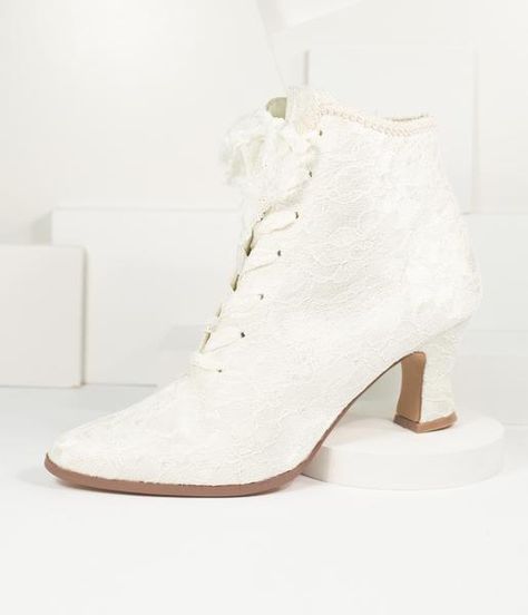 White Lace Boots, Rich Guy, White Leather Booties, Womens Fall Boots, White Leather Ankle Boots, Granny Boots, Victorian Boots, Ellie Shoes, Brown Boots Women