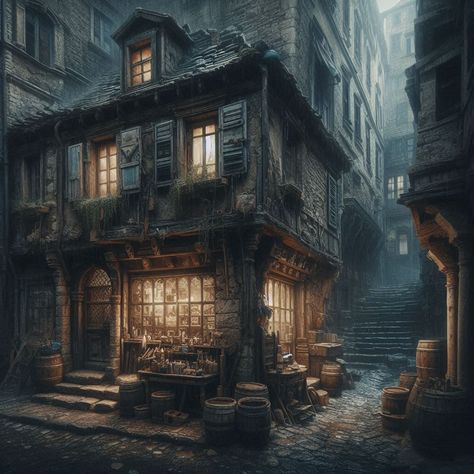 Rifthold Aesthetic, Waterdeep Aesthetic, Dark Medieval Aesthetic, Slum House, Victorian Slums, Heaven Art, Underground Cities, My Fantasy World, Landscape Concept