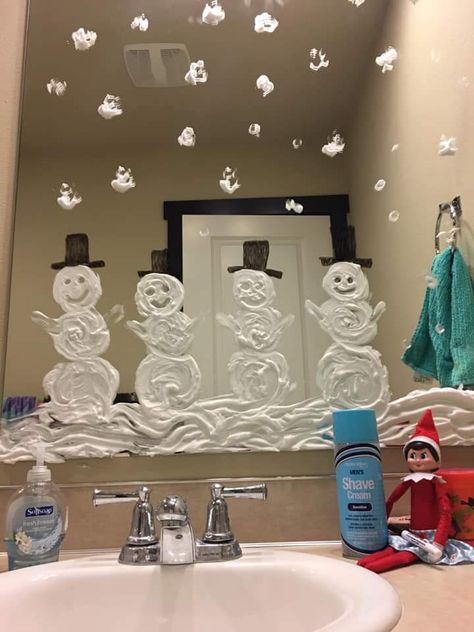 Elf Mirror Selfie, Elf Bathroom Mirror, Elf Mirror Ideas, Elf Yourself Mirror, Elf On The Shelf Mirror Ideas, Elf Mirror, Elf 2024, Mens Shaving Cream, Bathroom Mirror Ideas