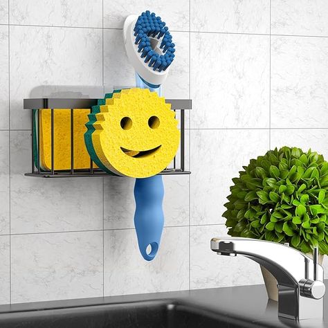 Amazon.com - MURLONG Sponge Holder Smiley Face, Sink Caddy for Kitchen Sink, Sink Organizer Sponge Holder with 2 PCS Suction Cups/1 PCS Adhesive Strips, Designed for Sponge, Soap, Dish Brush, Scrubber-Black Kitchen Sink Sponge Holder, Kitchen Sink Caddy, Sink Sponge Holder, Clean Kitchen Sink, Kitchen Sponge Holder, Sink Stopper, Face Sponge, Kitchen Sink Storage, Dish Brush