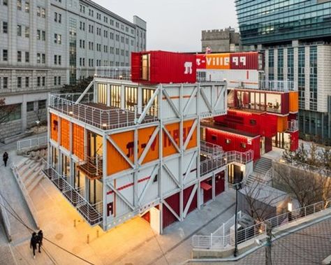 Gypsum Board Design, Container Homes Australia, Shipping Container Buildings, Shipping Container Architecture, Popup Shop, Korea University, Interior Design News, The Wolverine, Temporary Structures