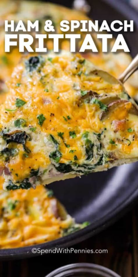 We love this homemade ham and spinach frittata recipe for an easy brunch. It's a delicious and simple easy frittata recipe that everyone loves! #spendwithpennies #hamandspinachfrittata #frittata #spinachfrittata #easyfrittata #breakfastrecipe #breakfast #brunch Fritata Recipe, Frittata Recipes Breakfast, Spinach Frittata Recipes, Fritatta Recipe, Easy Frittata Recipe, Easy Frittata, Homemade Ham, Spinach Frittata, Weekday Breakfast