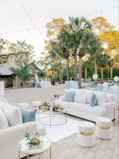 Blue poolside cocktail hour!

#poolsidecocktail #happyhour #weddingcocktail #wedding #30a #weddingplanner #peachandpearlevents Cocktail Hour Lounge Area, Poolside Wedding Reception, Outdoor Cocktail Party, Poolside Wedding, Pool Cocktails, 30a Florida, Pool Wedding, Outdoor Cocktail, White Cocktails