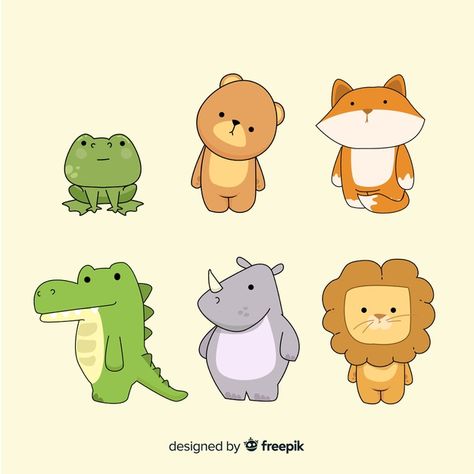 Tiny cute animal pack in hand drawn Free Vector | Free Vector #Freepik #vector #freedesign #freehand #freenature #freeanimal Animal Cute Illustration, Cute Animal Illustration Simple, Animal Cute Drawing, Cartoon Animal Drawings, Wild Life Drawing, Cute Animals Drawings, Cute Animal Vector, Cute Animals Illustration, Cute Animal Character