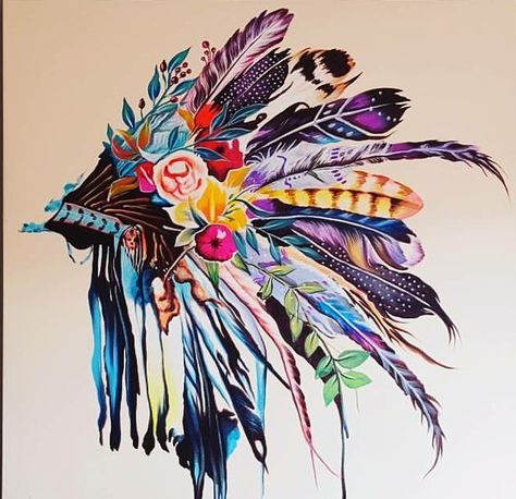 Native Headress Tattoos, American Indian Art Drawing, Apache Indian Tattoo, Headdress Painting, Headdress Art, Headdress Tattoo, Cow Skull Decor, American Traditional Tattoo Ideas, Traditional Tattoo Ideas