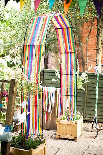 Ribbon Ceremony Arch: Photo by Anushe Low via Style Me Pretty Outdoor Play Space, Outdoor Play Spaces, Play Garden, Outdoor Play Areas, Sensory Garden, Rainbow Wedding, Children's Garden, Natural Playground, Outdoor Classroom