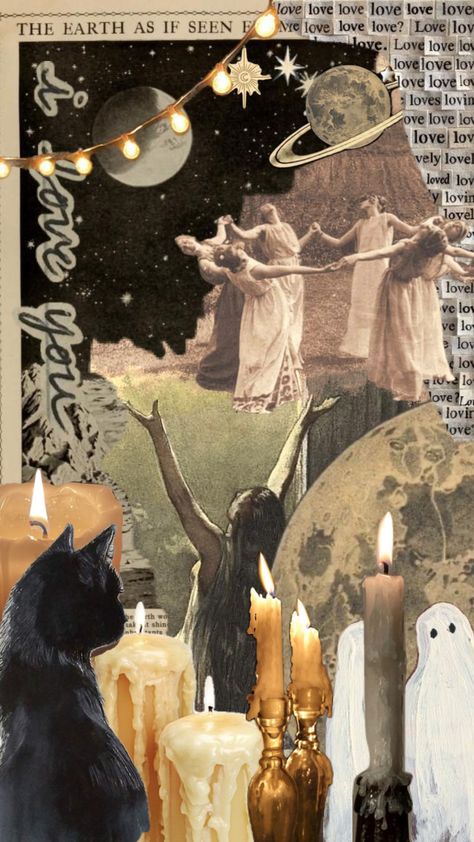 #witches #moon #candles #witchaesthetic #witchy #spells Witchy Asthetic Picture, Witchy Collage Wallpaper, Witchy Moodboard, Witchy Wallpaper Aesthetic, Vintage Witch Aesthetic, Celestial Phone Wallpaper, Moon Witch Aesthetic, Witchy Aesthetic Wallpaper, 90s Witch Aesthetic