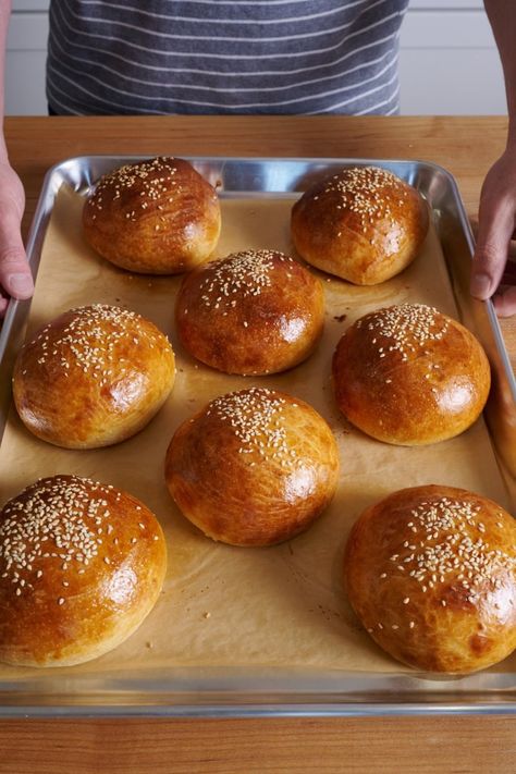 Fluffy Milk Bread Hamburger Buns | The Perfect Loaf The Perfect Loaf, Sourdough Rolls, Japanese Milk Bread, Milk Bread, Hamburger Buns, Sweet Breads, Food Stall, Sourdough Recipes, Loaf Bread