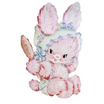 Somebunny Loves You, Kitsch Art, Blue Bonnet, Pink Kitty, Vintage Bunny, Vintage Drawing, My Funny Valentine, Pink Bunny, Vintage Nursery