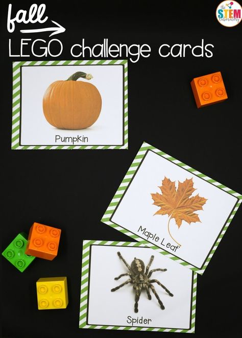 fall-lego-challenge-cards-build-a-fall-object Lego Challenge Cards, Mrs Norris, Lego Stem, Professor Dumbledore, Professor Flitwick, Stem Boxes, Professor Mcgonagall, Stem Centers, Lego Challenge