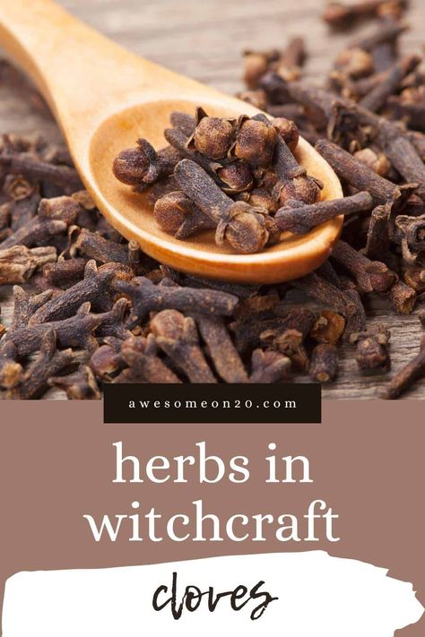 Cloves are commonly used in witchcraft and natural healing. Well-known as a natural remedy for pain, this spiky little spice also host many magical properties. #cloves #witchcraft #herbsinwitchcraft Cloves Magickal Properties, Clove Uses Witchcraft, Magickal Herbs Herbal Magic, Clove Witchcraft, Magical Properties Of Cloves, Herbs In Witchcraft, Essential Oil Meanings, Magical Herbs Witchcraft, Pork Apple