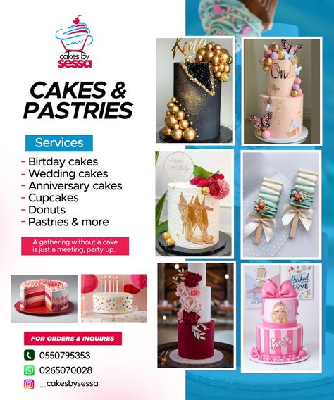 Davidson Grafix Cake Flyer Design, Bakery Shop Names, Cake Shop Design, Food Background Wallpapers, Shop Banner Design, Birthday Cake For Husband, Pastry Design, Realistic Cakes, Cake For Husband