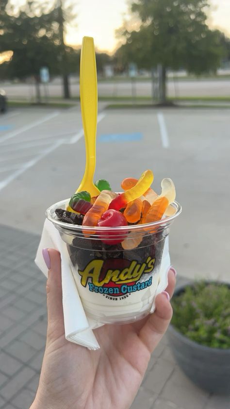 Andy’s Frozen Custard Dirt and Worms Dirt And Worms, Frozen Custard, Gummy Candy, Custard, Oreo, Frozen, Ice Cream, Pins