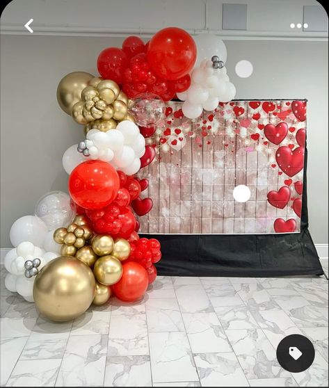 Red Gold White Balloon Garland, Red White Gold Balloon Arch, Red White And Gold Balloons, Red White And Gold Balloon Garland, Red Ballons Decor, Red Gold Balloon Garland, Red And White Balloon Garland, Valentines Balloon Garland, White And Gold Balloon Garland