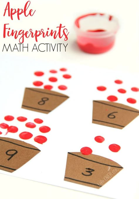 Kids will love this Apple Fingerprint Math Activity that is perfect for building fine motor development and math skills this Fall. via /lifeovercs/ Apple Counting, Counting Activities For Preschoolers, Preschool Apples, Preschool Apple Theme, Apple Lessons, Apple Preschool, Activity For Preschoolers, Apple Unit, Fine Motor Development