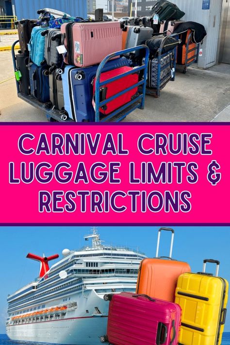 Pack your bags wisely! Learn all about Carnival Cruise luggage limits and restrictions so you can sail smoothly. 🛄⚓ #CruiseTravel #PackingTips #CarnivalCruise Carnival Cruise Essentials, First Time Cruise Tips Carnival, Carnival Cruise Tips First Time, Carnival Cruise Tips And Tricks, Carnival Sunshine Cruise Tips, Carnival Liberty Cruise Ship, Carnival Legend Cruise Ship, Cruise Hacks Carnival, Carnival Mardi Gras Cruise Tips