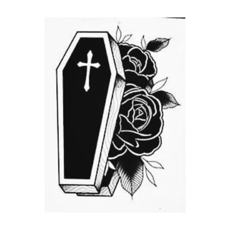 Black Coffin Tattoo Design, Coffin Cover Up Tattoo, Gothic Coffin Tattoo, Coffin With Roses Tattoo, Coffin Shape Tattoo, Coffin American Traditional Tattoo, Traditional Casket Tattoo, Coffin Tattoo Stencil, Vampire Coffin Tattoo