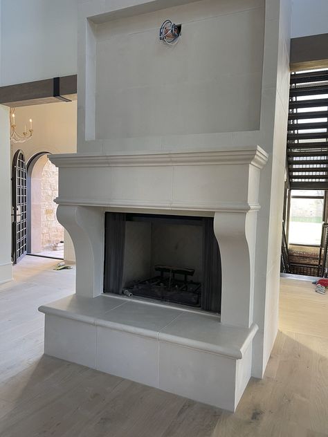 What is Cast Stone - CAST Design Fireplaces Cast Stone Fireplace With Raised Hearth, Diy Cast Stone Fireplace, Timeless Fireplace, White Stone Fireplaces, Cast Stone Mantel, Crushed Granite, Cast Stone Fireplace, Stone Mantel, Stone Blocks