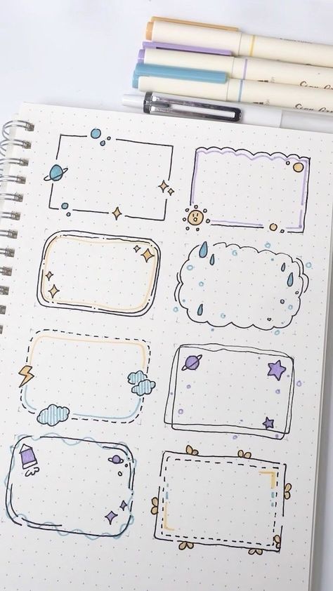 Corner Page Doodles, Corner Doodle Ideas, Bullet Journal Frames And Borders, Bullet Journal Corner Designs, Doodle Corner Ideas, Bullet Journal Borders Frames, Borders With Brush Pens, Concept Notes Design Ideas, Bond Paper Design Border Vintage