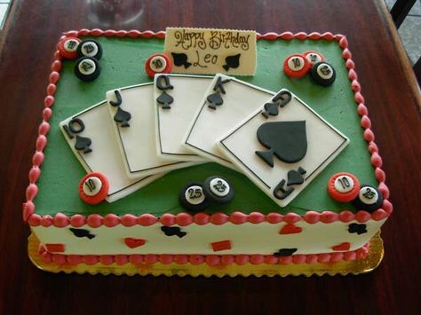 Poker sheet cake Casino Sheet Cake, Casino Theme Sheet Cake, Poker Cake For Men, Sheet Cake Designs For Men, Cake Surprise, Poker Cake, Casino Birthday Party, Casino Party Decorations, Poker Party